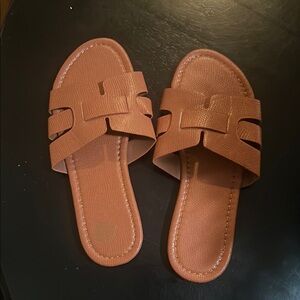 Brown Leather Sandals with H-Cut Design